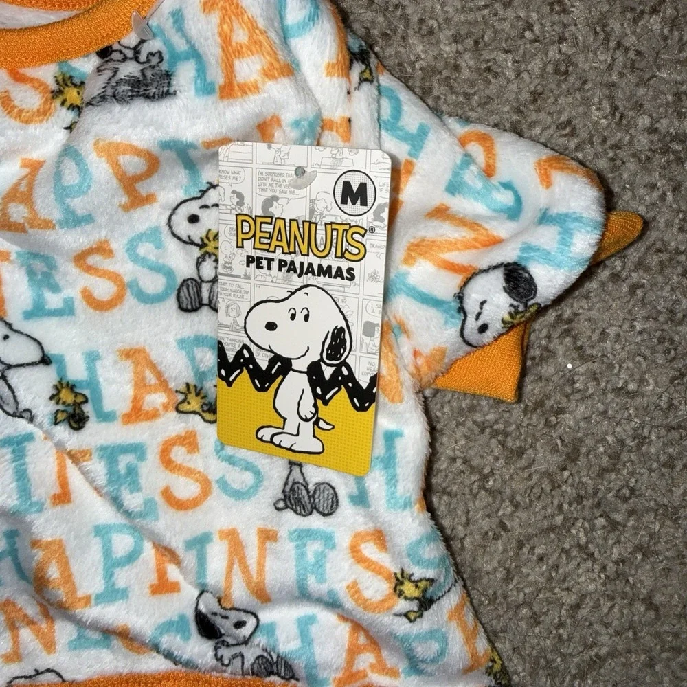 Peanuts Pet Pajamas Dog Fleece Sleeper Size M Warm Happiness White Orange Blue